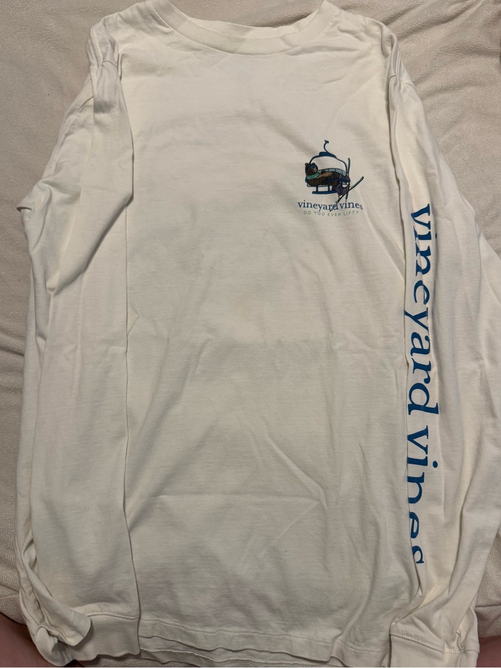 Vineyard Vines Cream Short Sleeve Tee with Blue Logo
